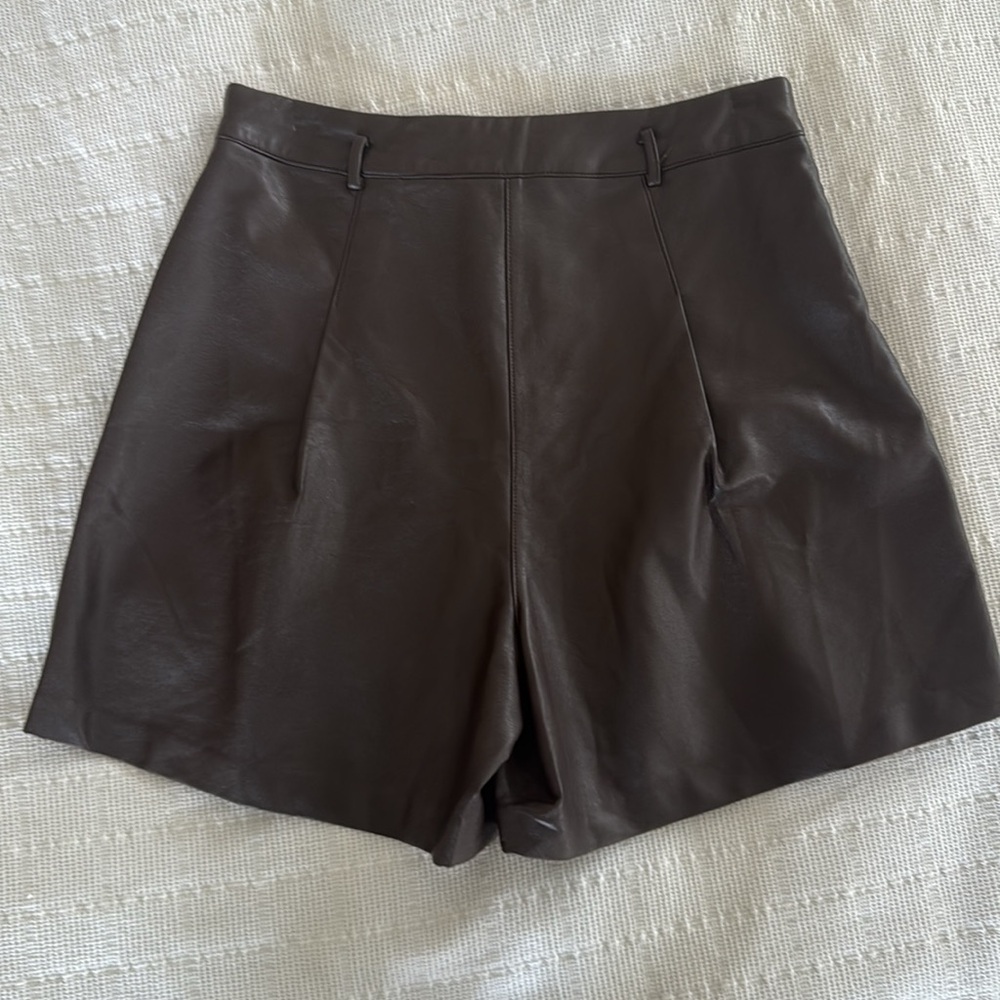 Astr the label Faux Leather High-Rise Shorts - Dark Brown - Picture 2 of 4